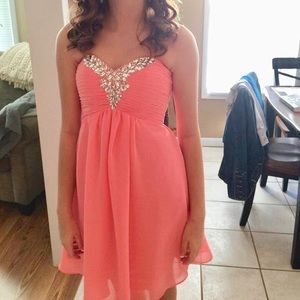Pink/Coral Strapless Short Homecoming Dress Size 2